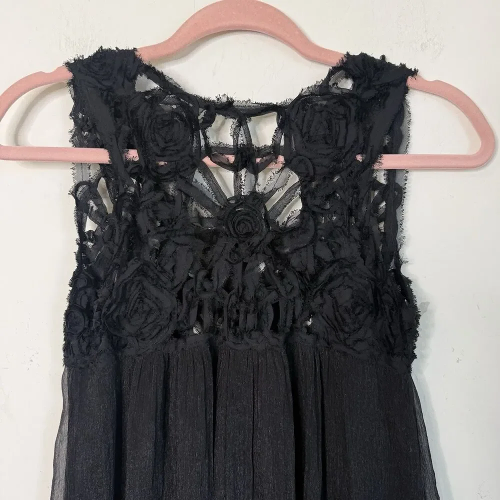 Black Rosette Fairy Grunge Coquette Babydoll Layered Mini Dress Whimsigoth - Picture 4 of 9
